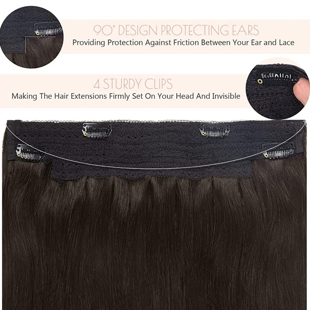 18” Jet Black #1 Fish Wire Halo 100% Human Hair Extensions 95g 1pc Item#GA - Picture 14 of 16